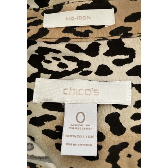 Chico's Women's Button Down Tunic Animal Print Tabbed Roll Up Sleeve Sz Sm - Picture 7 of 8
